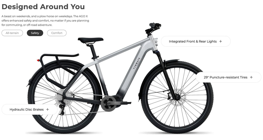 Tenways AGO X Urban Cross-Country Hybrid E-Bike