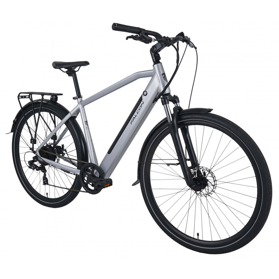 Falcon Horizon Crossbar Silver 2025 Electric Hybrid Bike