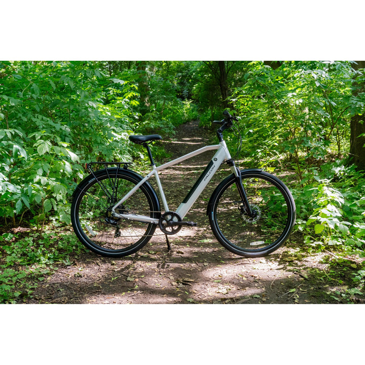 Falcon Horizon Crossbar Silver 2025 Electric Hybrid Bike