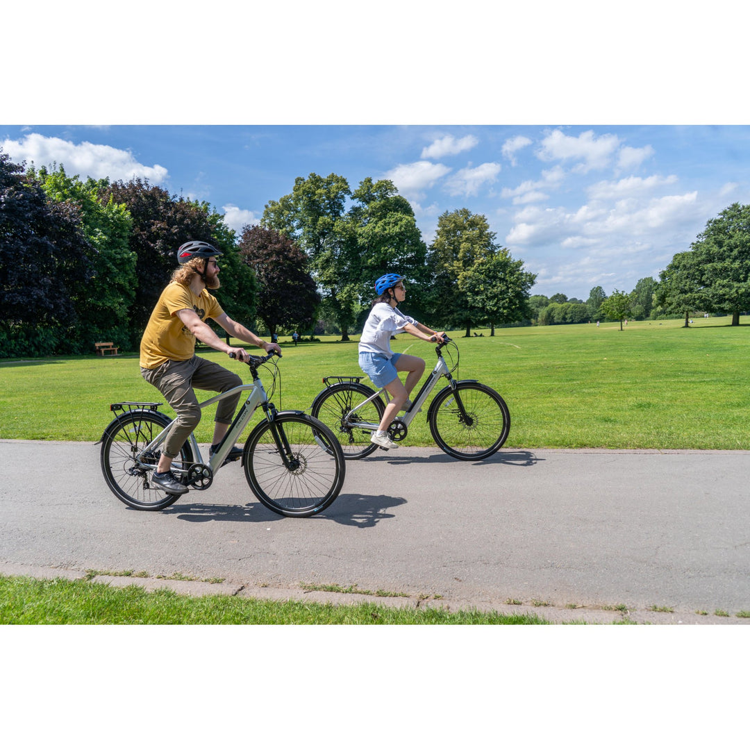 Falcon Horizon Crossbar Silver 2025 Electric Hybrid Bike