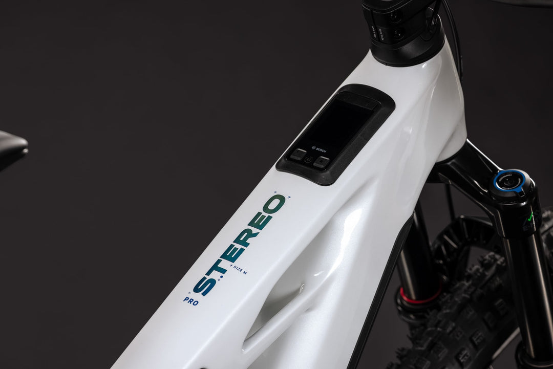 Cube Stereo Hybrid One44 HPC Pro 800 Metallicwhite Blue 2027 Electric Mountain Bike