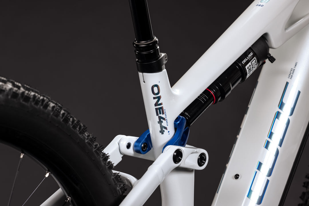 Cube Stereo Hybrid One44 HPC Pro 800 Metallicwhite Blue 2027 Electric Mountain Bike