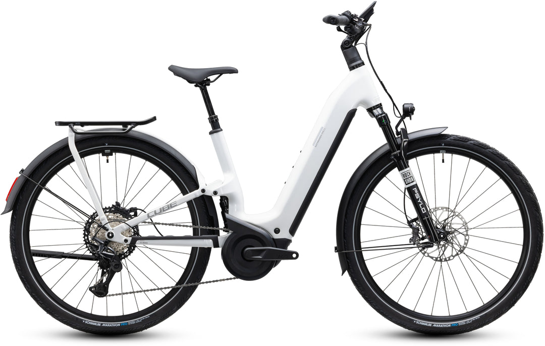 Cube Kathmandu Hybrid One11 HPC SLX 800 Mwhite Metallicwhite Prizm Easy Entry 2027 Electric Hybrid Bike
